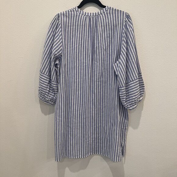 H & M Linen Blend Blue White Striped Tunic Mini Dress Size M Beach Vacation Chic - Picture 5 of 7